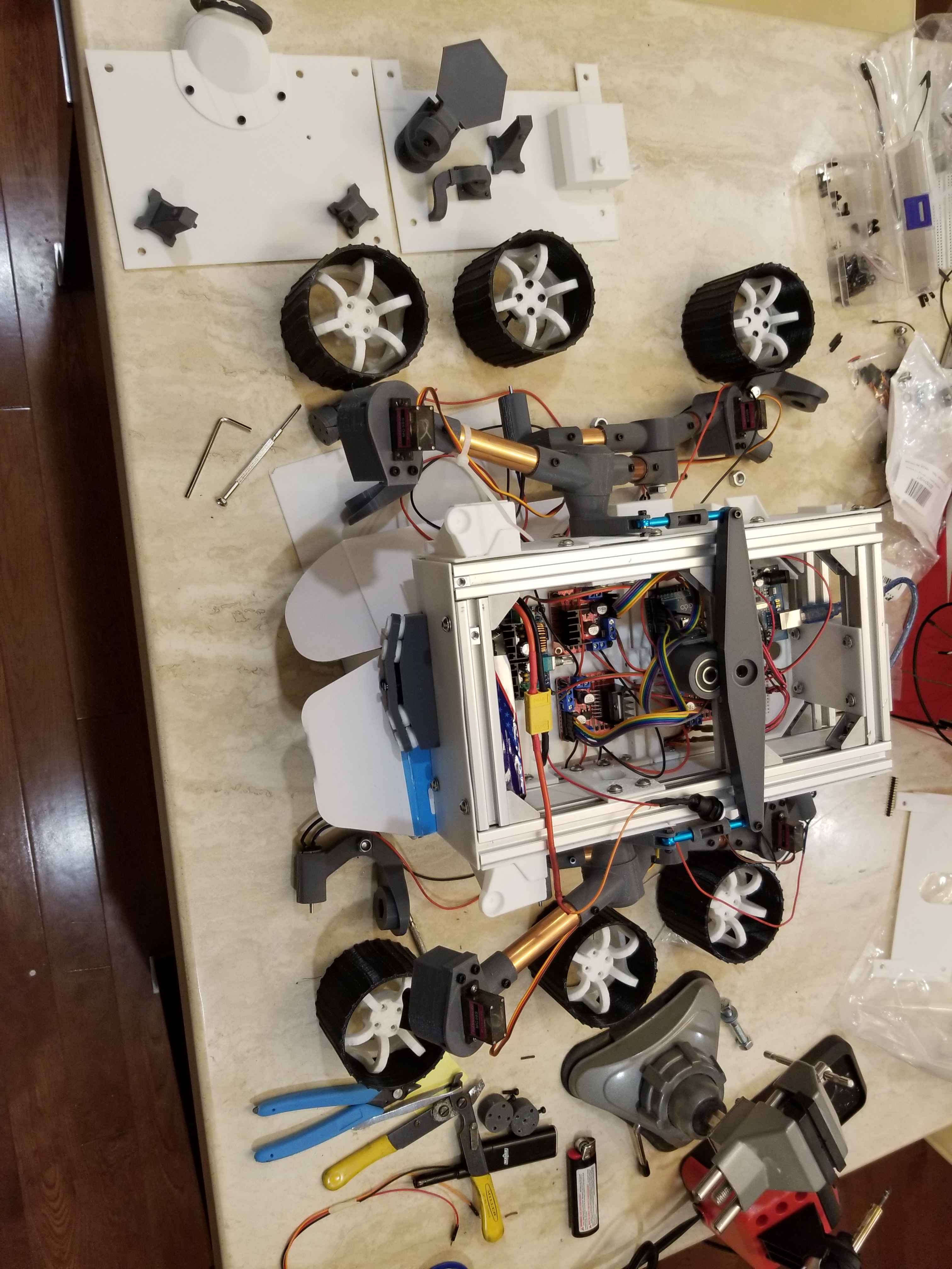 Partially built assembly with electronics